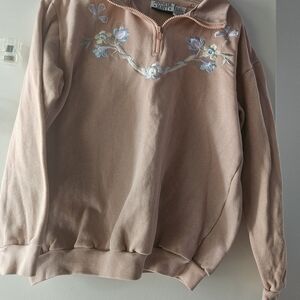GUC SZ. S, Floral Embroidered Pink Sweatshirt, zip Front